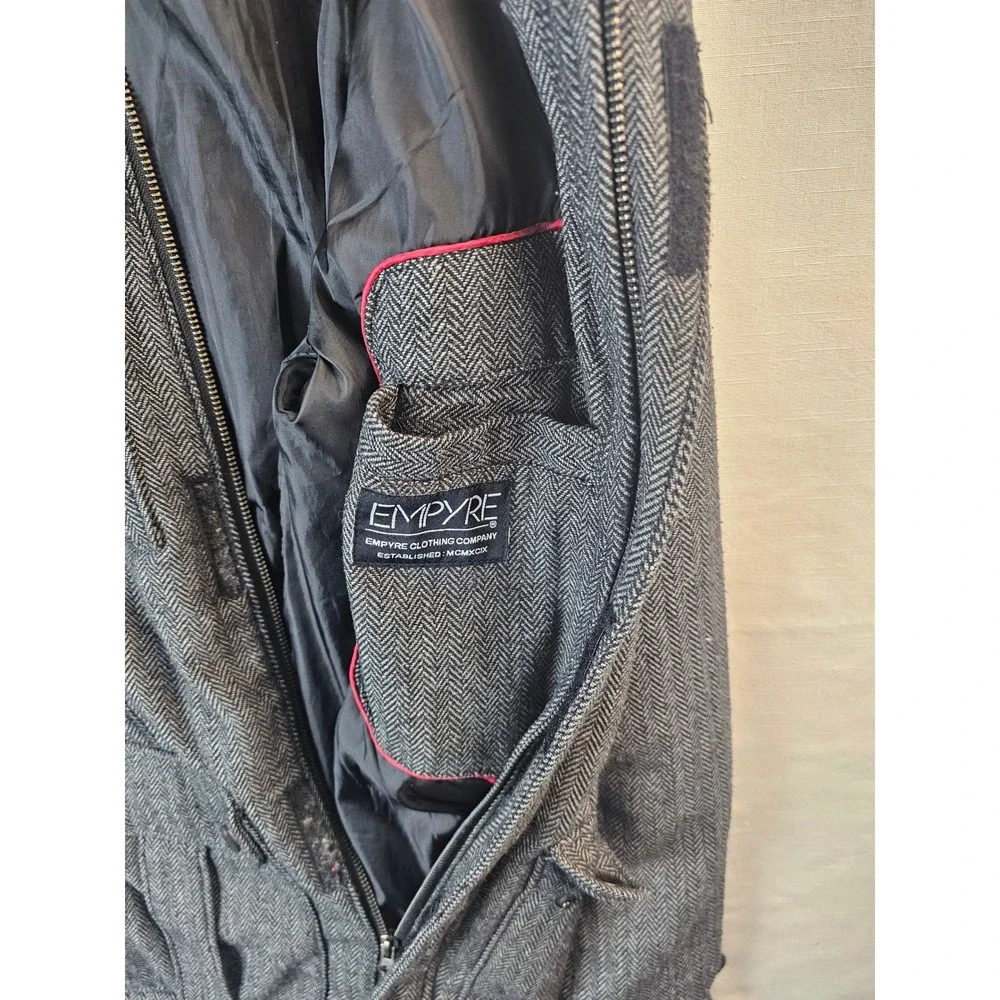 Empyre Mens Grey Herringbone Field Jacket Military Cargo Coat Medium RN96371